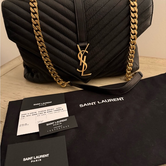 Saint Laurent Black Chevron Shoulder Bag with Gold Chain - Picture 1 of 4